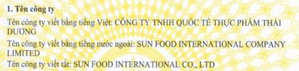 CÔNG TY TNHH QUỐC TẾ THỰC PHẨM THÁI DƯƠNG